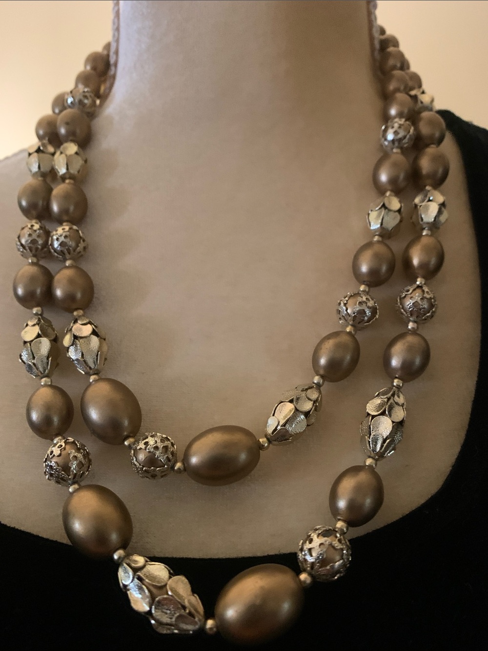 Bronze Multi-Strand Beaded Necklace with Metallic Accents - Brand Unspecified